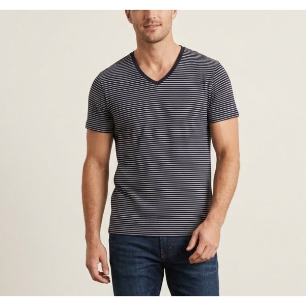 Scotch & Soda Aloha London Mens Striped V-Neck T-Shirt Navy Blue Large